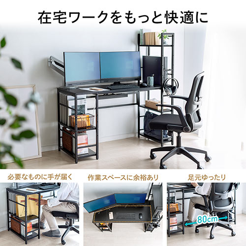 シェルフデスク(サイドデスク付きデスク・棚付きデスク・ダブル
