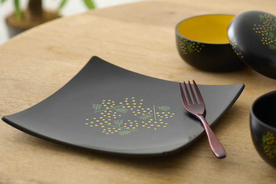 MIMOSA プレート(角皿) 黒/白 漆塗り 漆器の井助