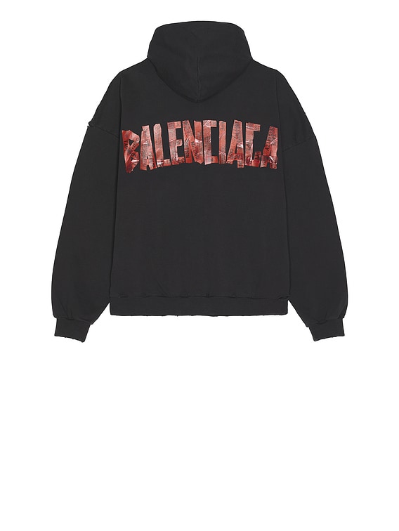 Balenciaga Large Zip-Up Hoodie in Faded Washed Black & Red | FWRD