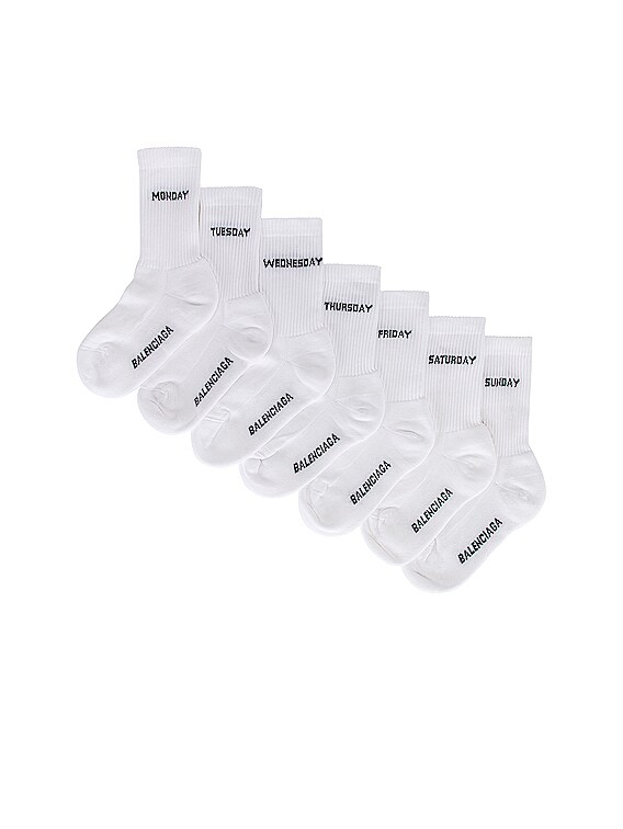 Balenciaga 7 Days of The Week Socks Set in White & Black | FWRD