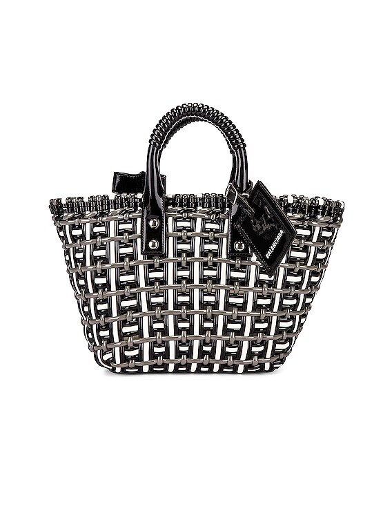 Balenciaga XS Bistro Basket Bag in Black & Optical White | FWRD