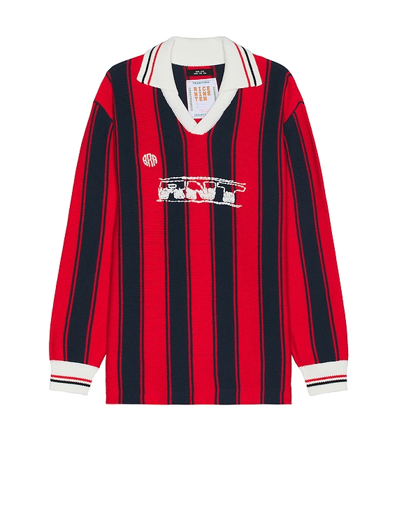 rice nine ten Knitting Long Sleeve Soccer Jersey in Red | FWRD