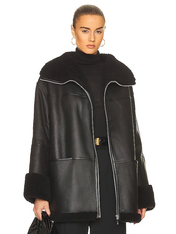 Toteme Signature Shearling Jacket in Black | FWRD