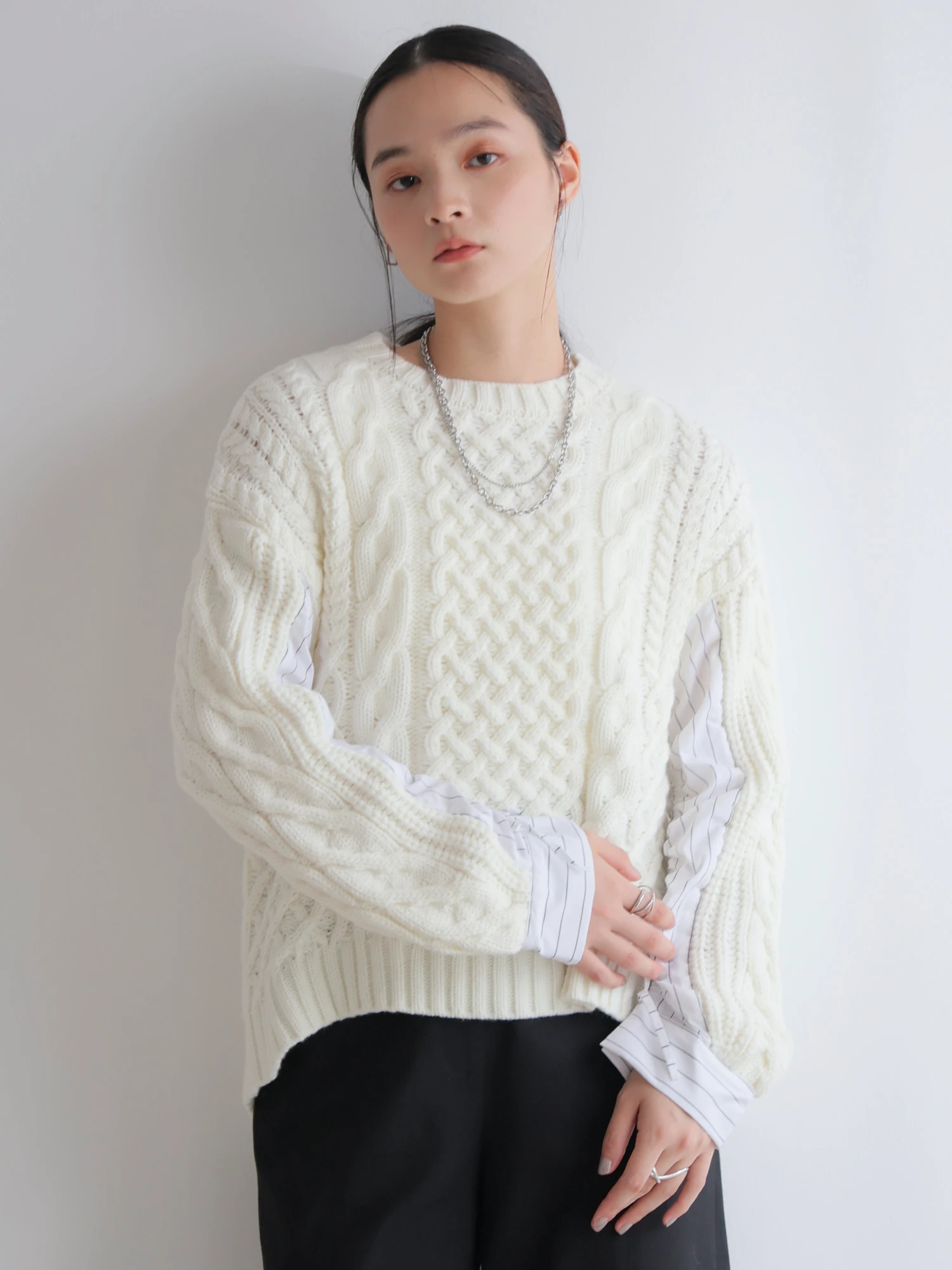 LADYMADE（レディメイド）｜ シャツドッキングケーブルニット アイテム