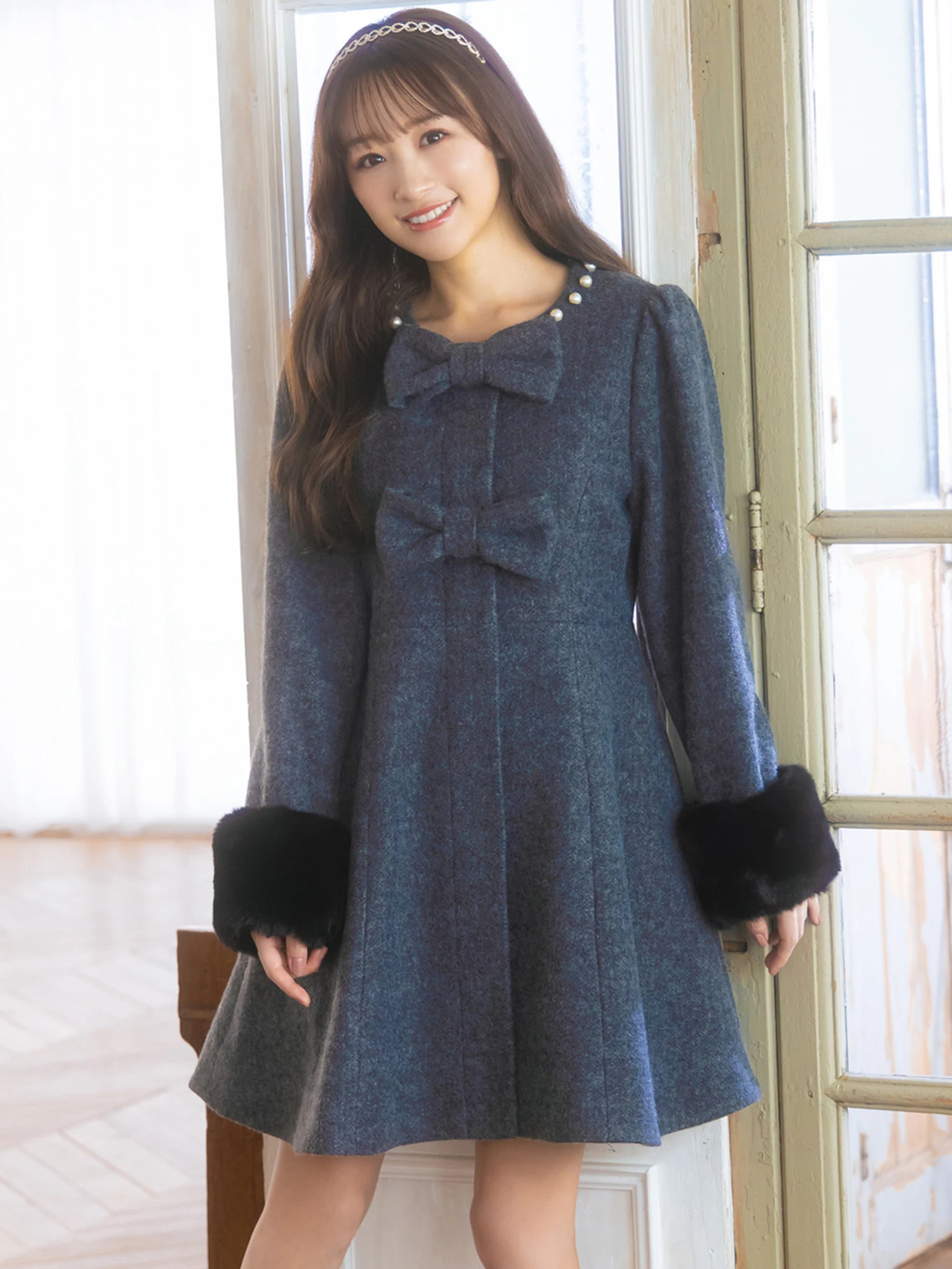 フロントリボンノーカラーフレアコート - Ank Rouge(アンクルージュ)の