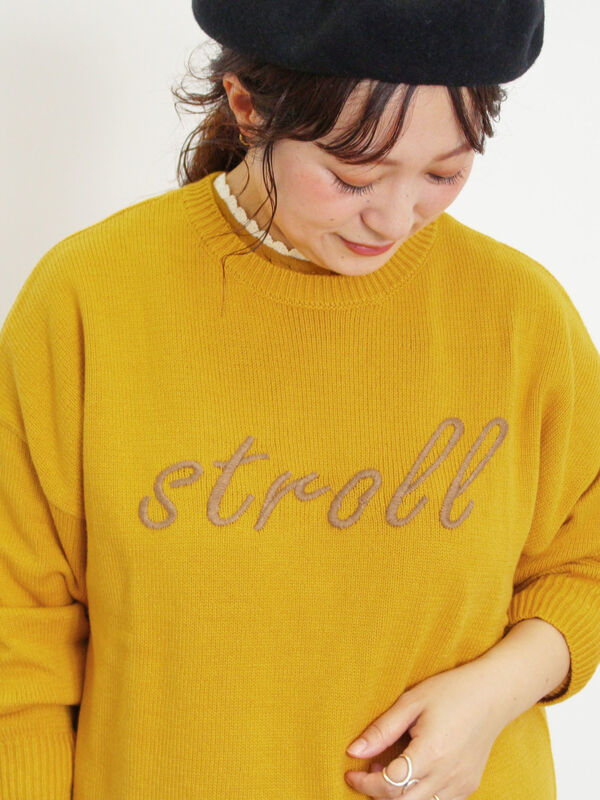 セール】 ロゴ刺繍ニット（マスタード/キナリ/トップス/ニット