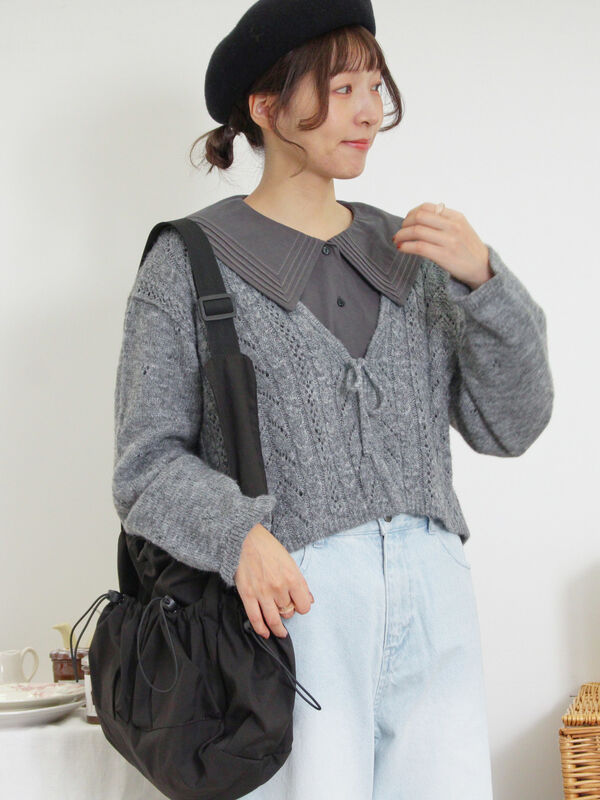 セール】 モヘヤ調ニットカーディガン（グレー/グリーン/トップス