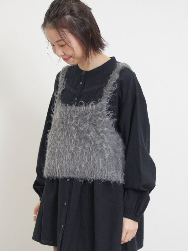 セール】 前後2WAY起毛ニットビスチェ（チャコールグレー/ベージュ