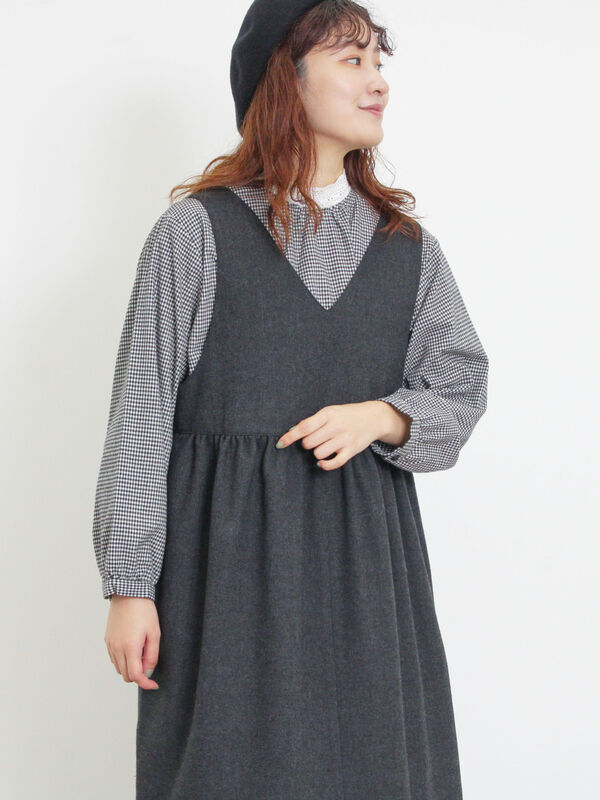 セール】 【保温加工】襟レースブラウス（オフホワイト/グレー