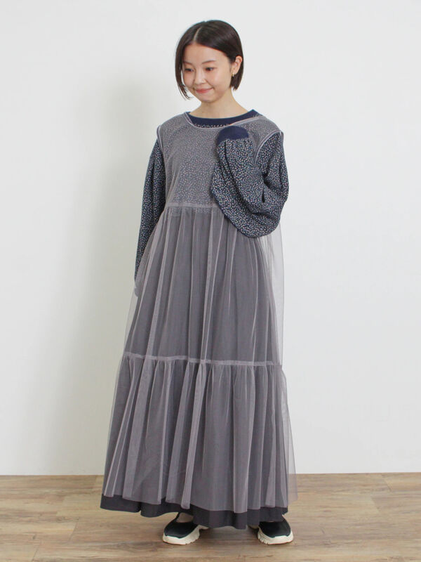 セール】 チュール前後2WAYワンピース（グレー/ブラック/キナリ
