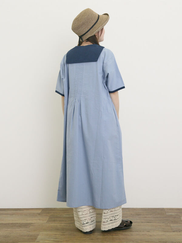 セール】 【S/Mサイズ】セーラー襟前立てレース配色ワンピース（ダーク