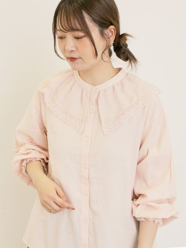 セール】 レース襟ブラウス（オフホワイト/チャコールグレー/ブラック