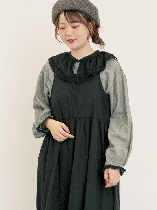 セール】 レース襟ブラウス（オフホワイト/チャコールグレー/ブラック