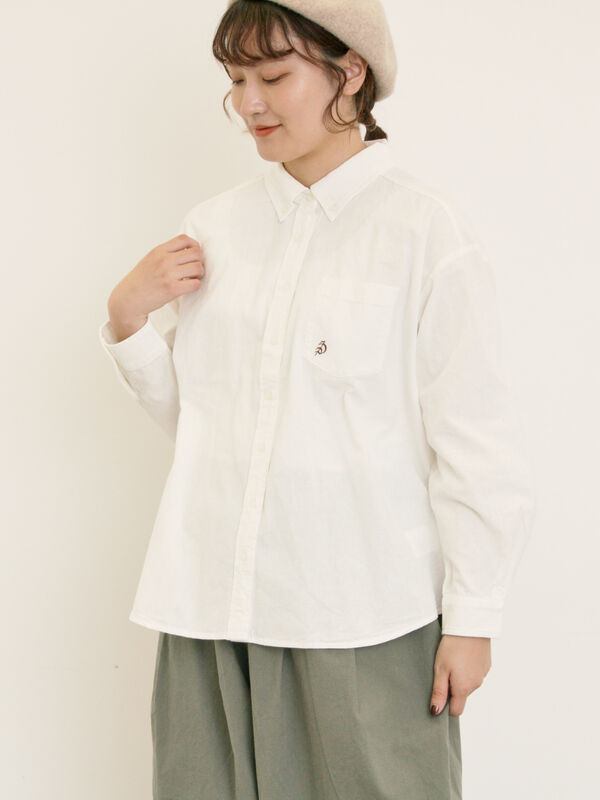 セール】 ワンポイントロゴ刺繍シャツ（オフホワイト/ピンク/ブラウン