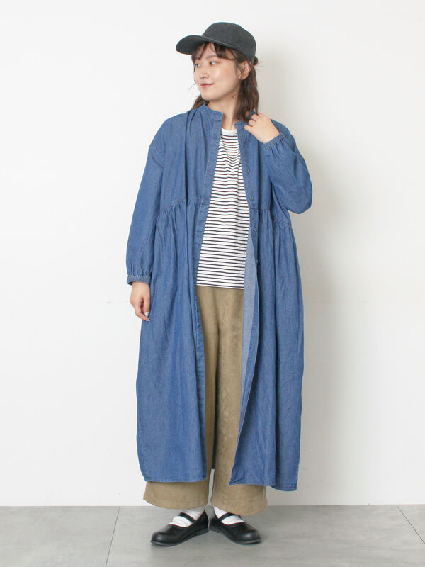 セール】 デニムバンドカラーワンピース ≪S/Mサイズ≫（ブルー