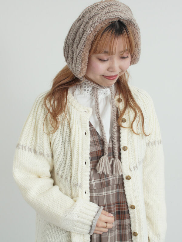 セール】 ラウンド切替ステッチ前後2WAYニット（オフホワイト