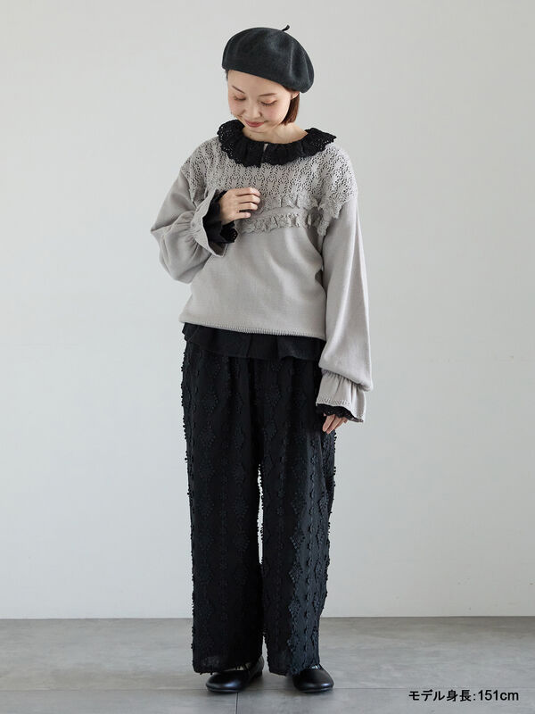 kazumi×Samansa Mos2】3D刺繍パンツ（オフホワイト/ブラック/ベージュ