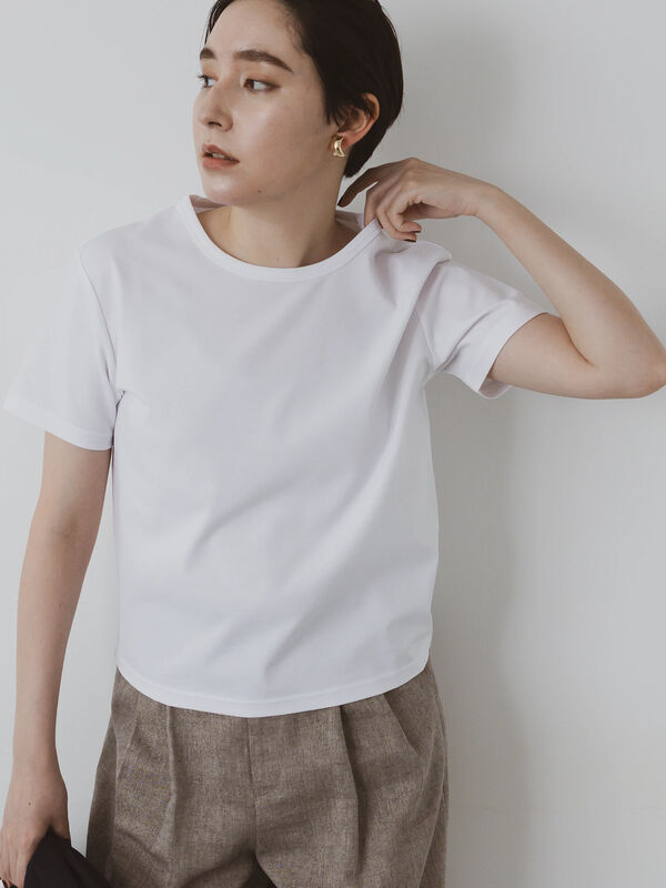 セール】 クルーネックTシャツ(minimal neck)（オフホワイト/トップス