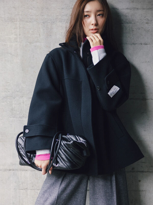 セール】 【宮本茉由着用】ウールメルトンスタンドショートコート