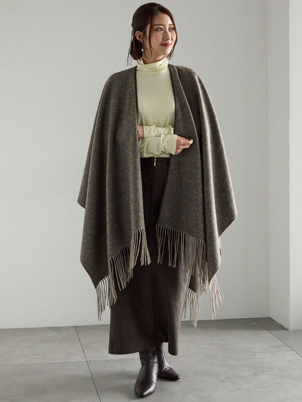 セール】 ウールポンチョ（グレー/ブラウン/アクセサリー/ストール