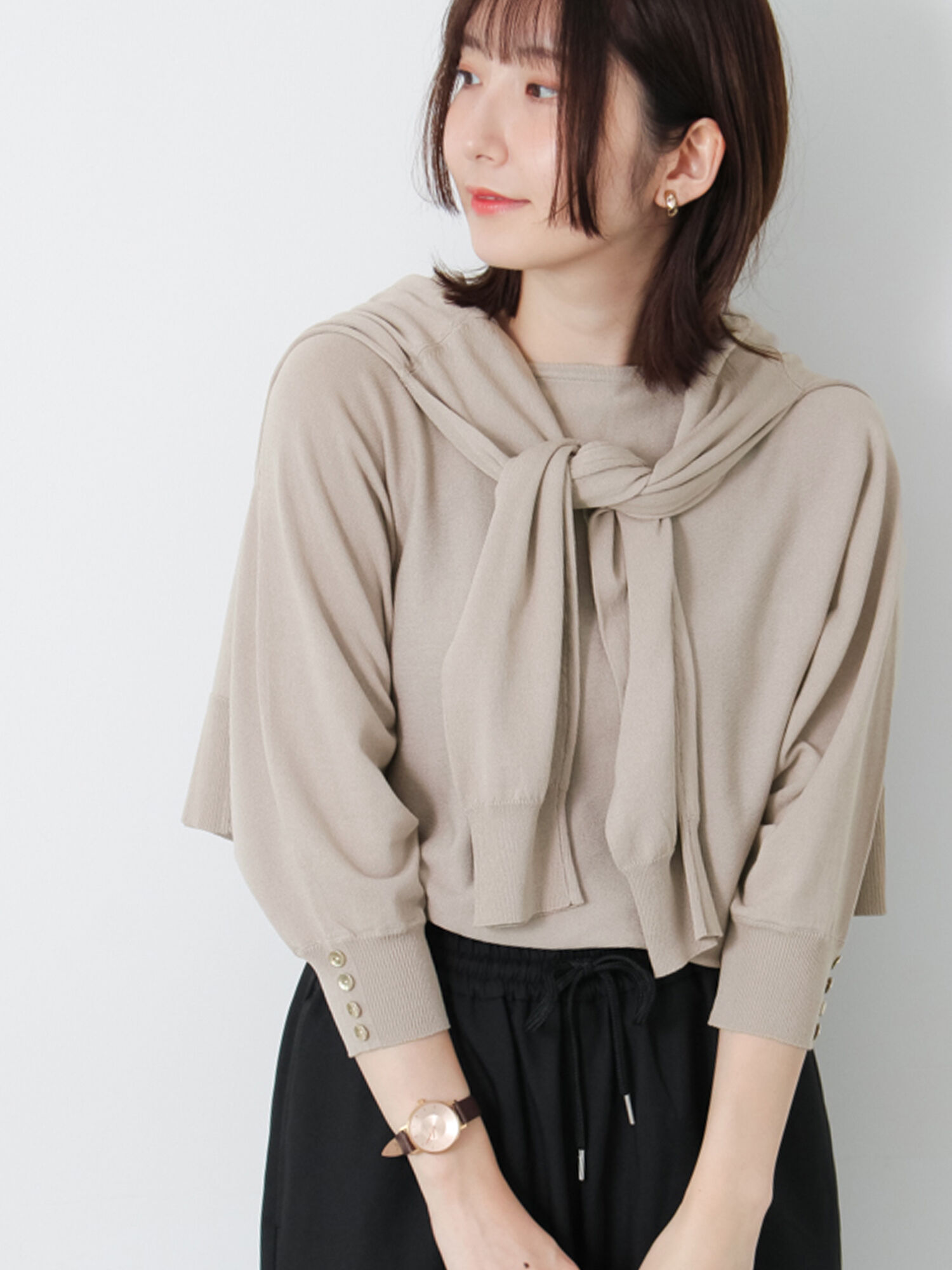 セール】 金釦ドルマンスリーブニット（ブラック/ピンク/ベージュ