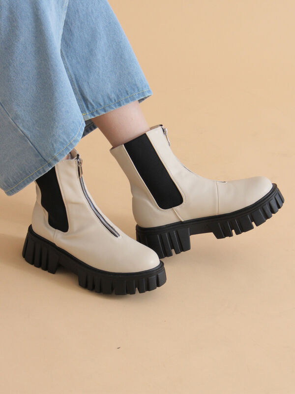 セール】 フロントジップサイドゴアブーツ（ブラック/ブラウン/キナリ