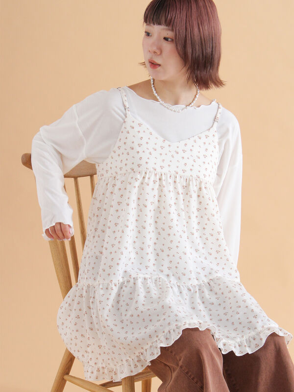 セール】 前後2WAY花柄ミニキャミワンピース（オフホワイト/ブラック