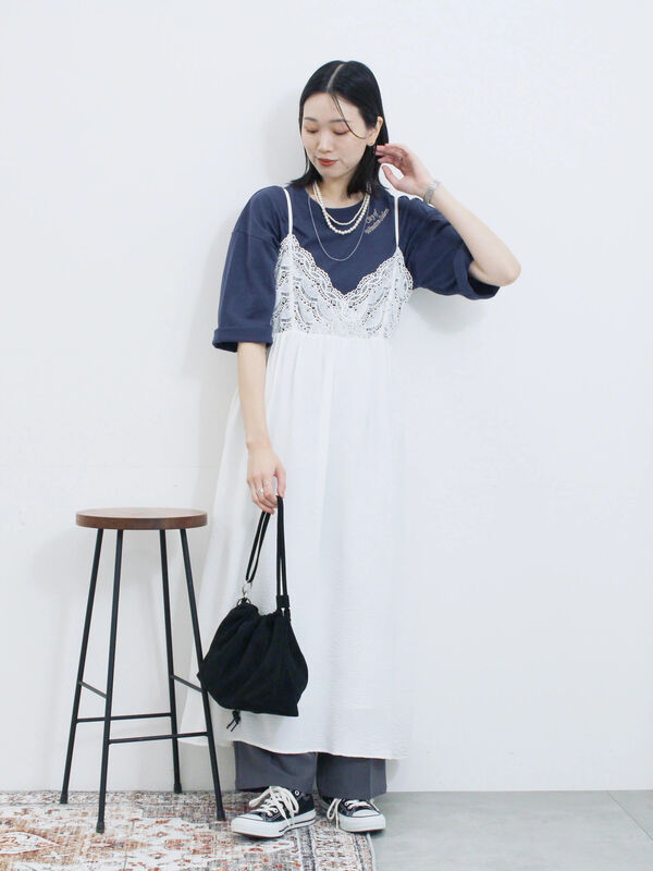 セール】 胸レースキャミワンピース（オフホワイト/ブラック/ブラウン