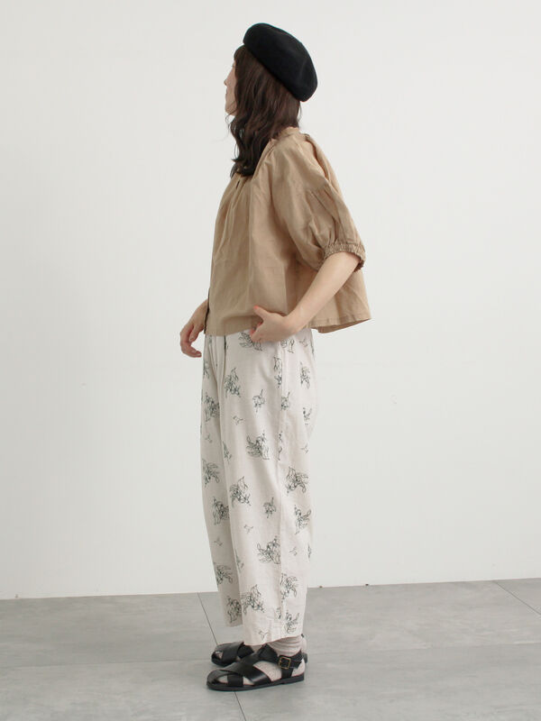 セール】 綿麻平織総柄刺繍パンツ（ブルー/キナリ/ボトムス/パンツ