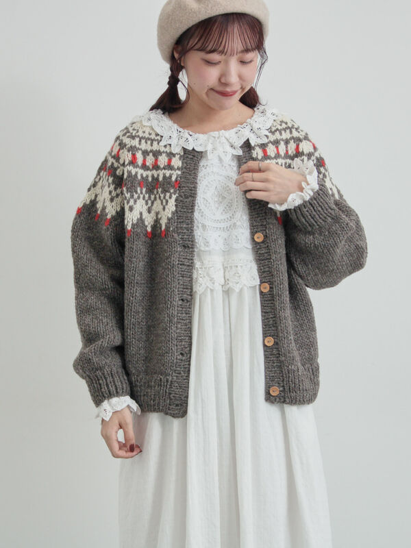 セール】 【ペルーニット】ジャカード柄ニットカーディガン