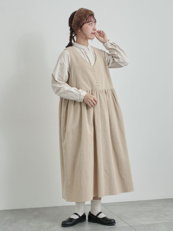 セール】 【WEB限定 Sサイズ】コール天ノースリーブワンピース（グレー