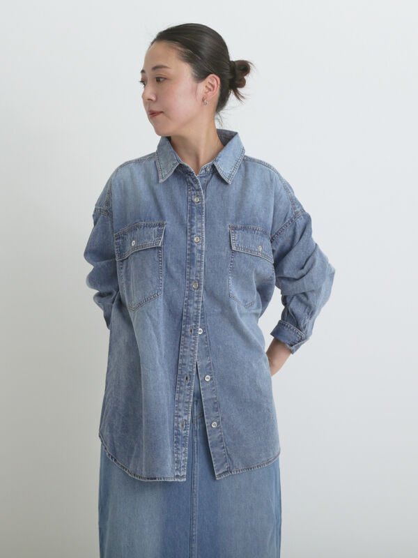 セール】 デニムオーバーサイズシャツ（グレー/ブルー/トップス/シャツ