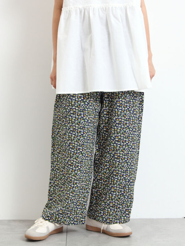 セール】 小花柄イージーパンツ（ブラック/ブラウン/ネイビー/ボトムス