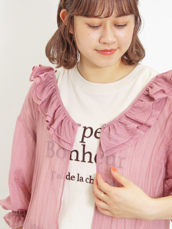 セルロースナイロンシアーフリルブラウス（トップス/シャツ・ブラウス