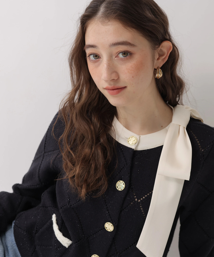Arpege story限定】〈MARIEBELLEコラボ〉Ribbon Shiny Knit Jacket