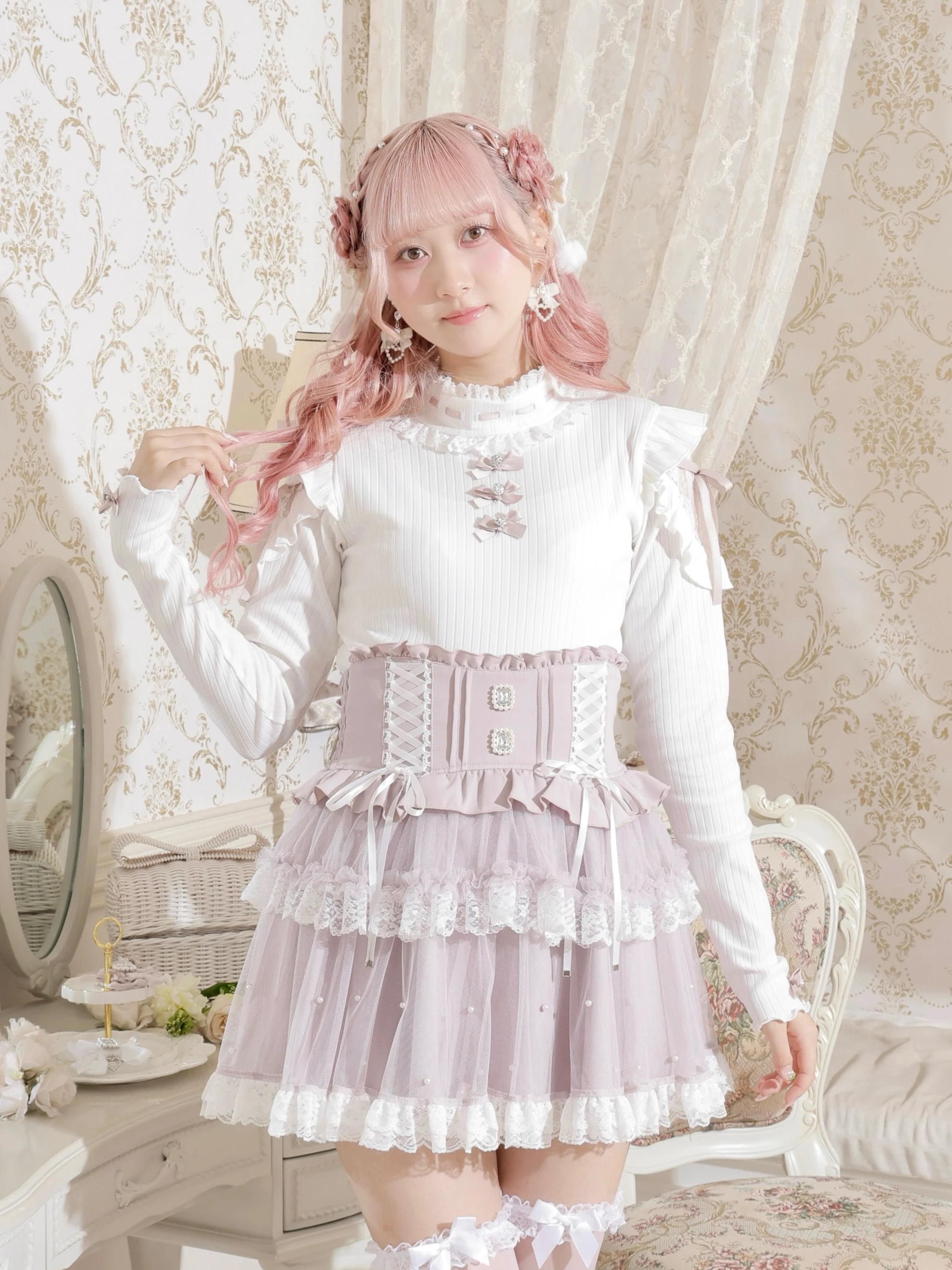 キラキラリボンオープンショルダープチハイカットソー（カットソー・T