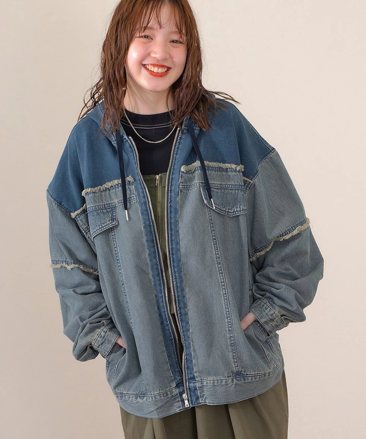 mililopiulu/ミリロピュール ケミカルデニム裏毛フーディーパーカー