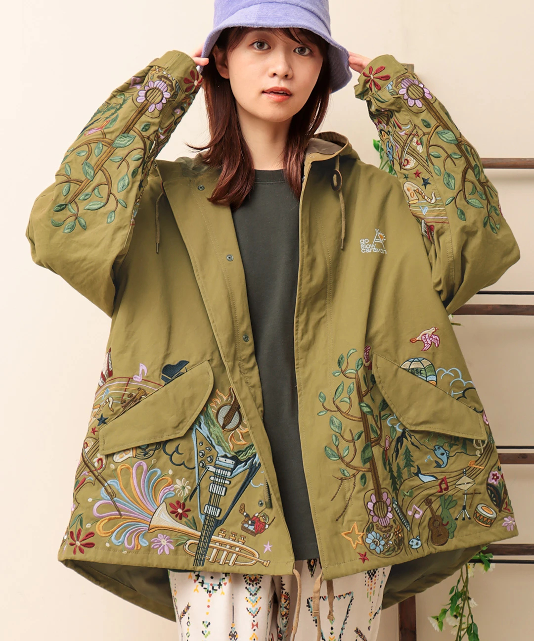 go slow caravan コードクロスパネル刺繍モッズコート【WEB限定