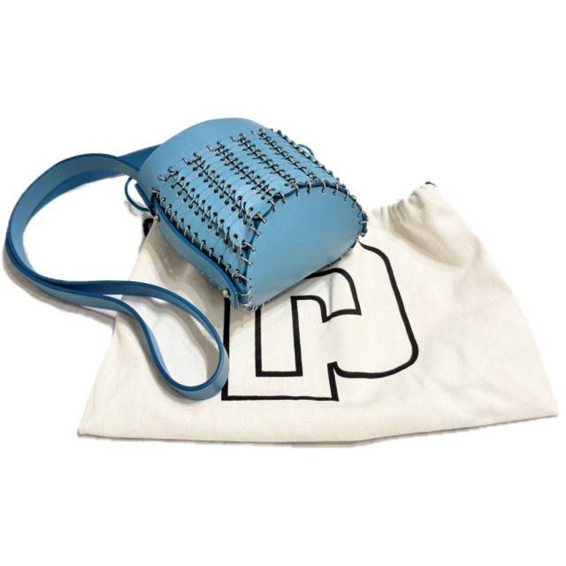 パコ・ラバンヌ レザー バケット ミニショルダーバッグ ターコイズ