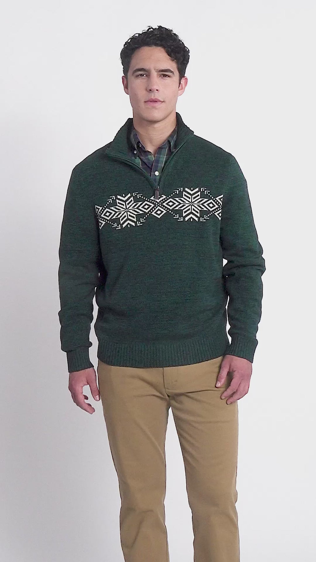 Holiday Fairisle Quarter Zip Sweater - Rain Forest – IZOD