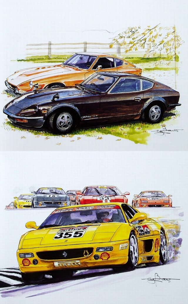 100 sports cars bow illustration japan