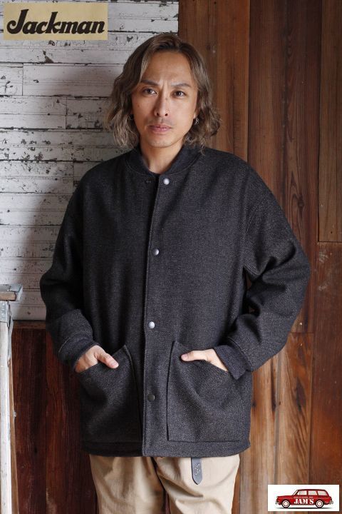 Jackman」Wool Collarless Jacket ジャックマン ウール カラーレス