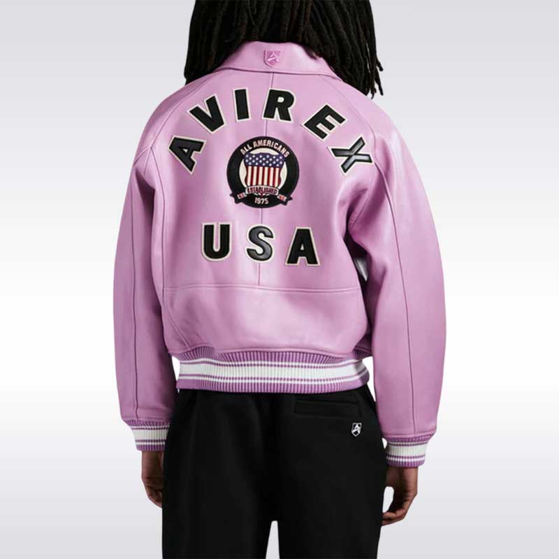 Avirex Purple Leather Varsity Bomber Jacket | Jackets Kingdom