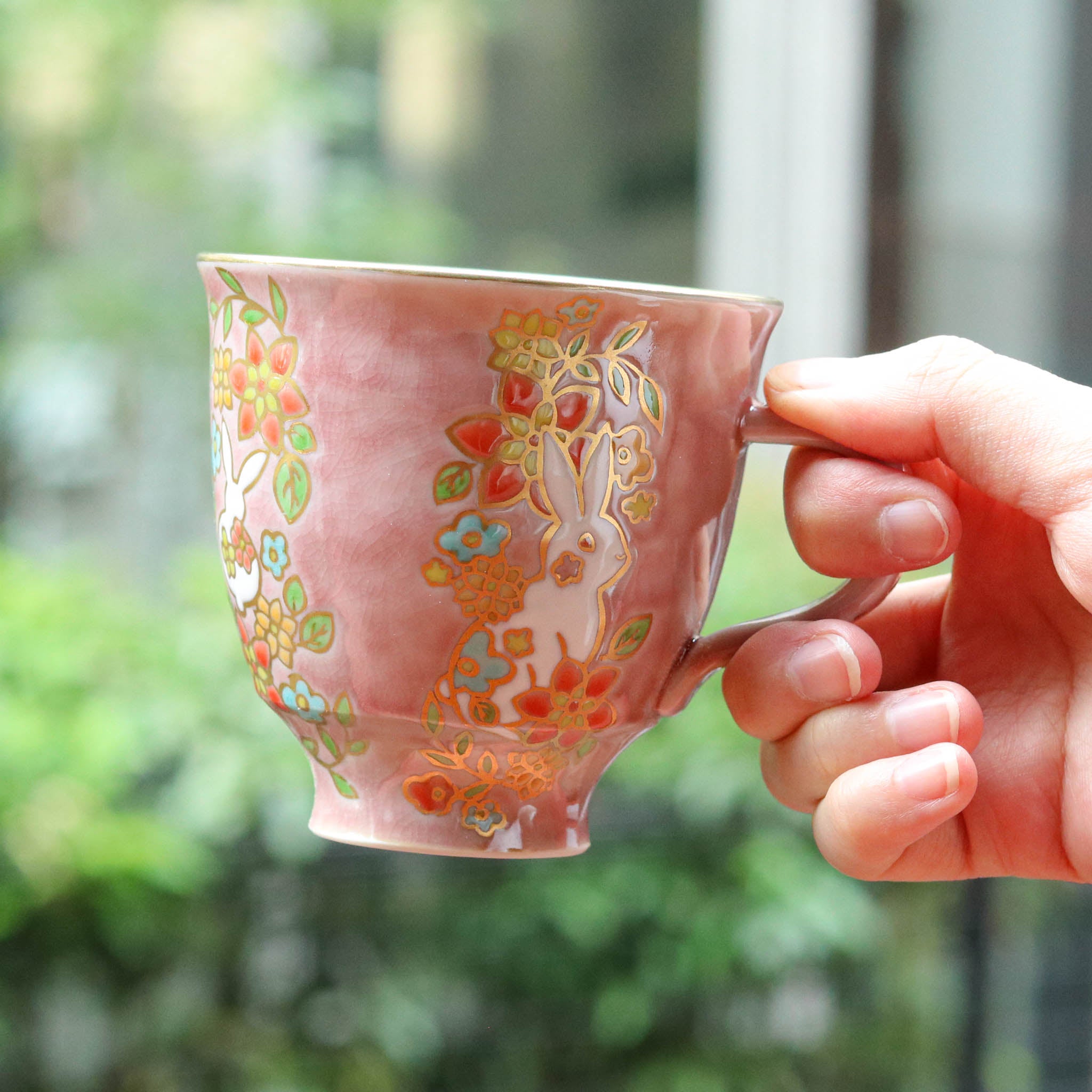 九谷焼 マグカップ | 花きらり | 白兎 | 美山窯