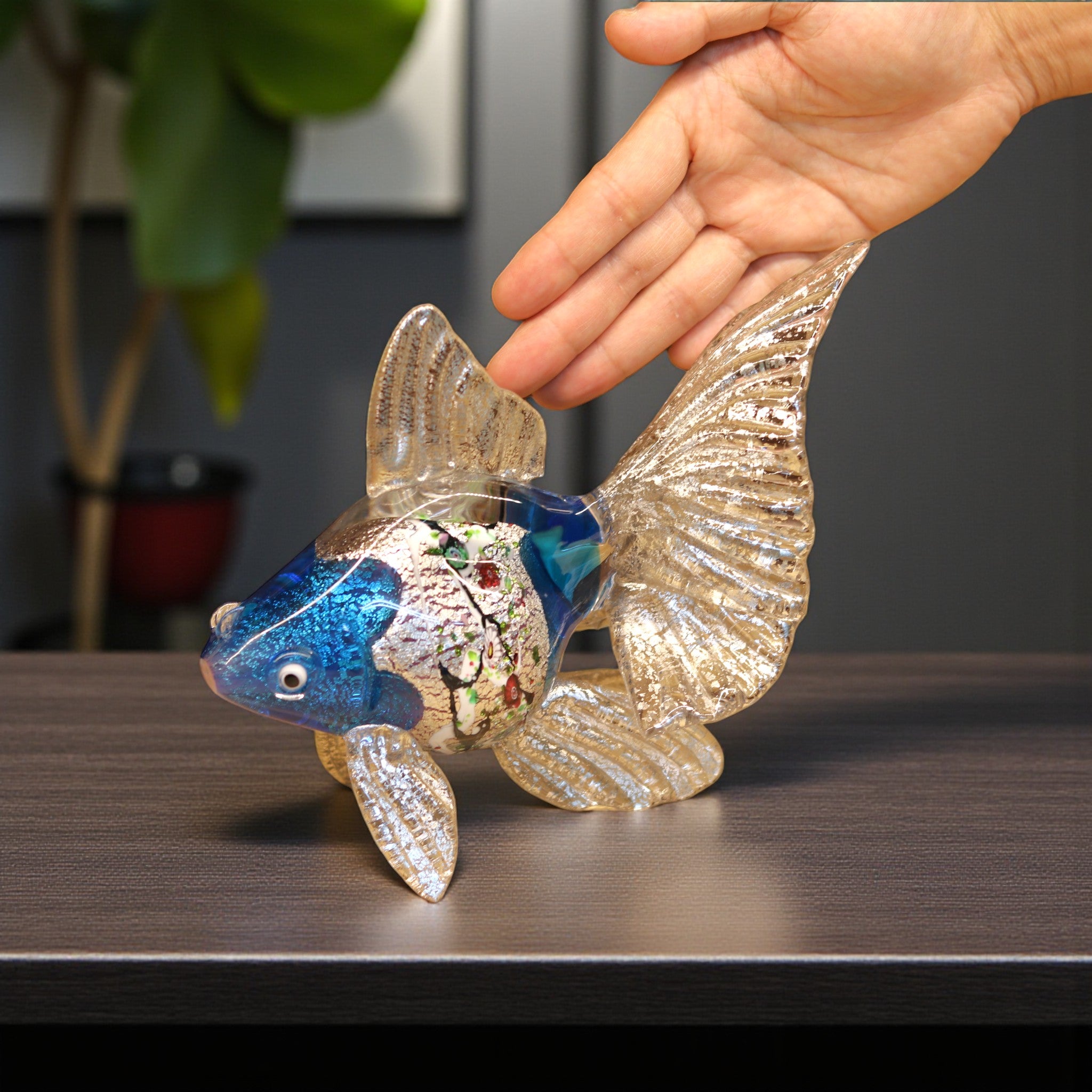 綾ガラス | 金魚 金彩象嵌 光琳 | オーシャンブルー | グラスアート黒木