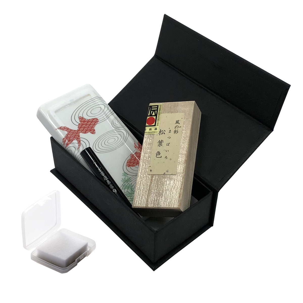 有田焼 ポータブル書道セット | 花陶硯 プチ硯セット | きんぎょ
