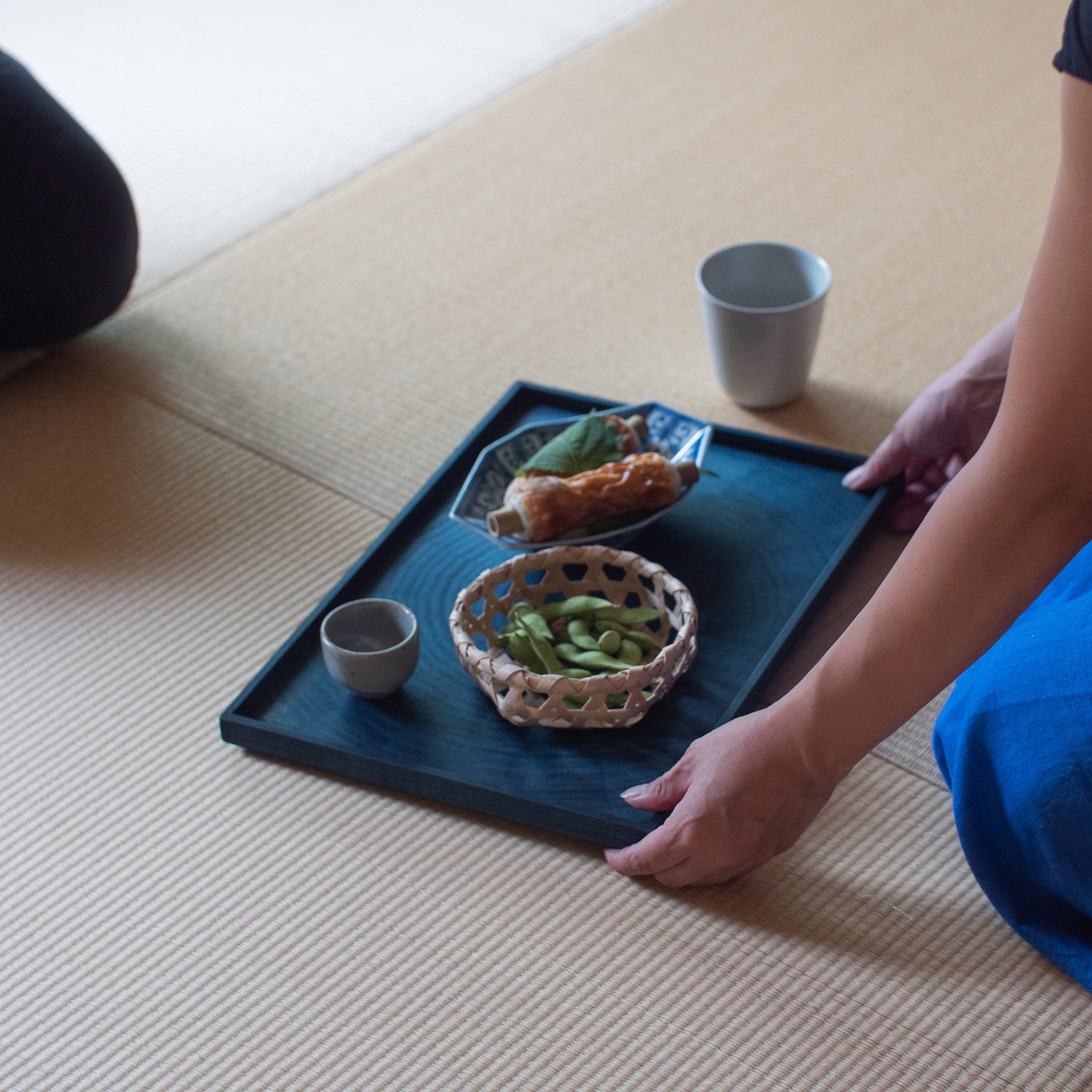 お盆 トレイ | Rectangle Rays Tray (四角) | ホワイトシカモア 藍染