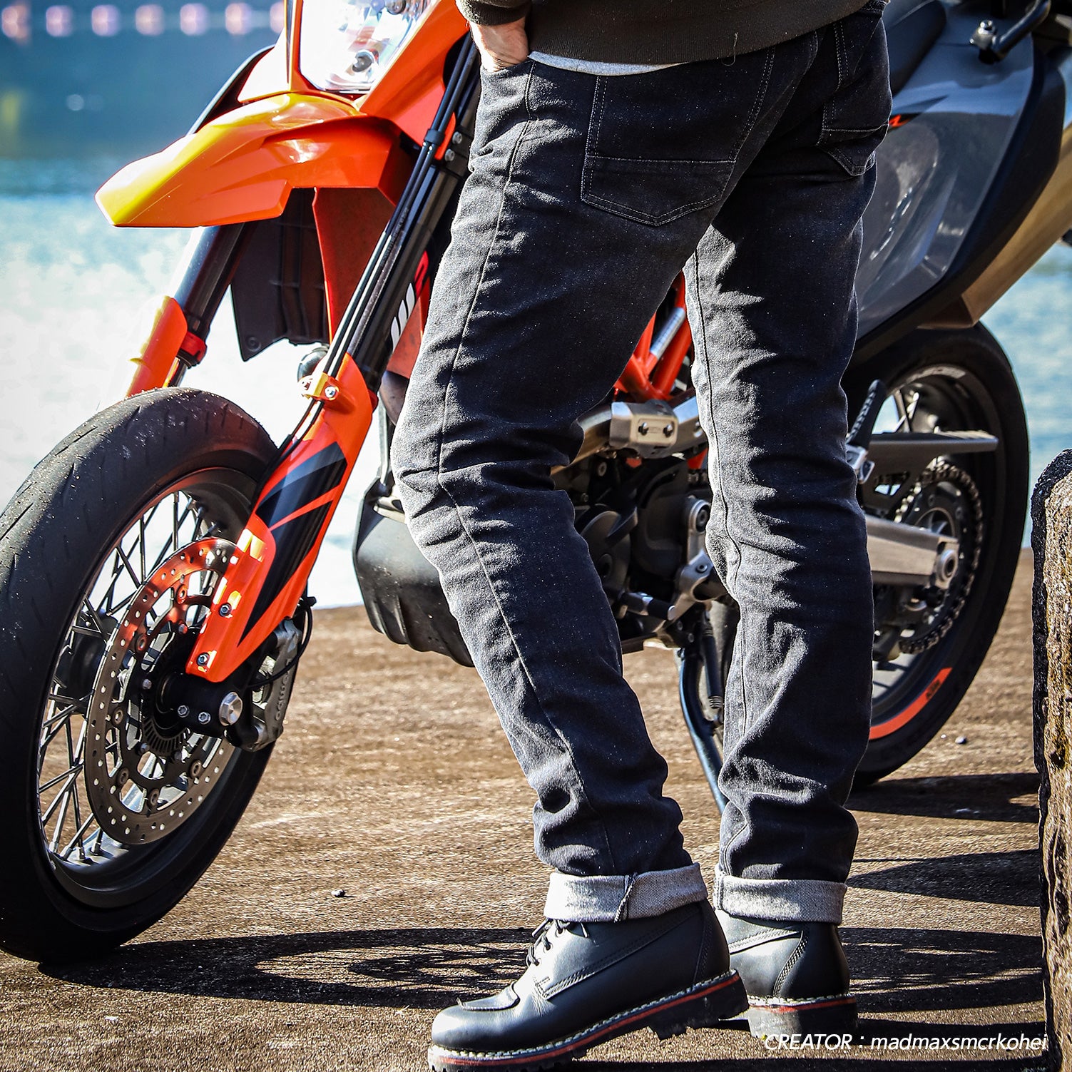 試着無料】PMJ ライダー - バイク パンツ デニム カジュアル 細身