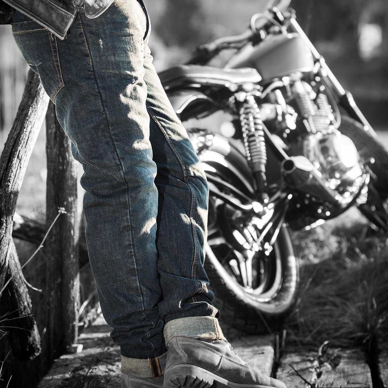 試着無料】PMJ カフェレーサー - バイク パンツ デニム カジュアル