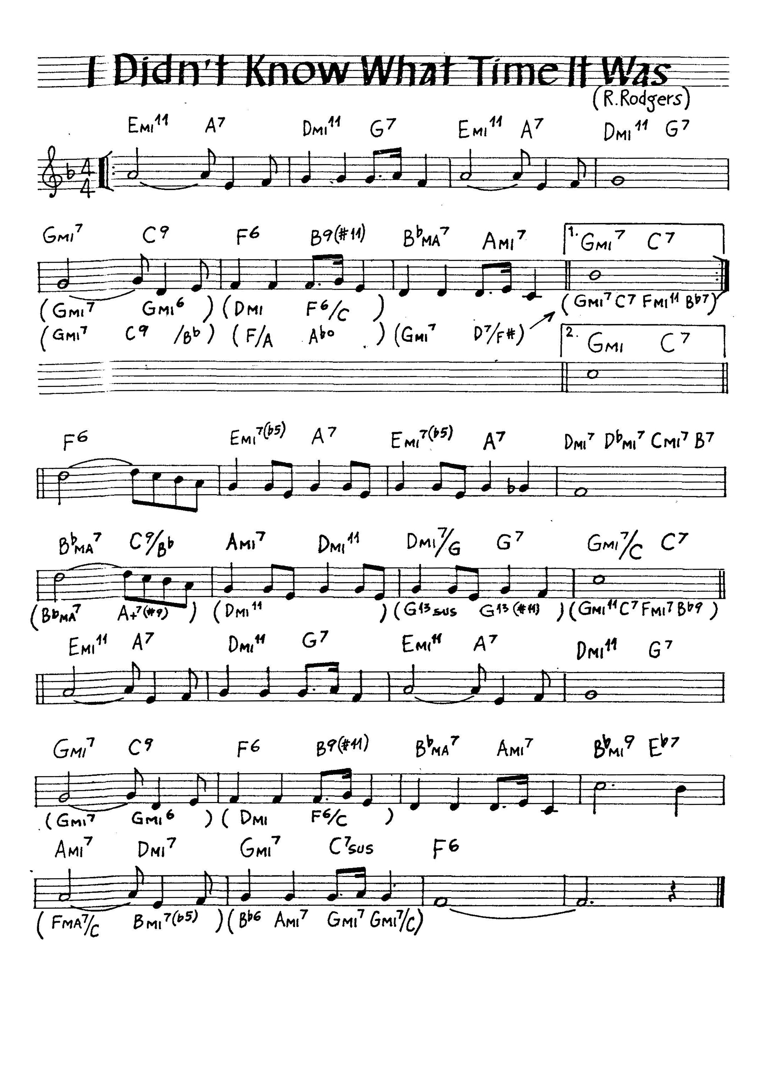 無料楽譜】I Didn't Know What Time It Was（時さえ忘れて ( 時の